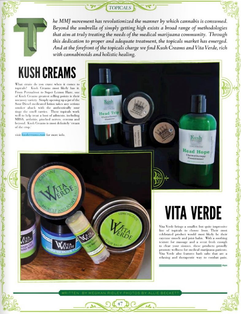 Kush Creams featured in Dope Magazine May 2012 Issue 9